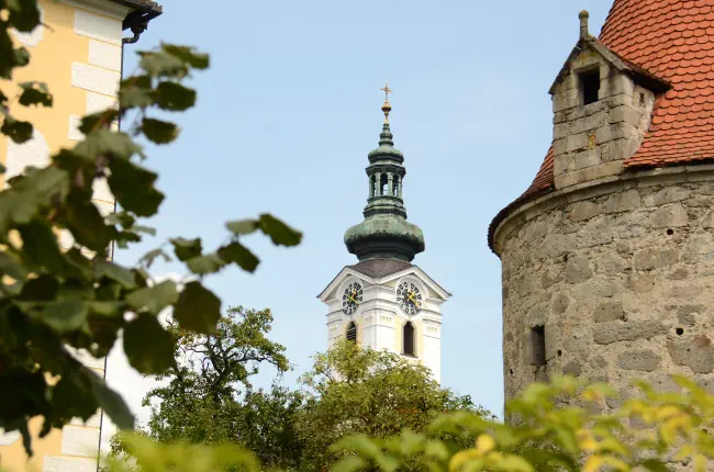 Kirchturm von Freistadt. Klicke hier um auf die Seite Veranstaltungen in Freistadt zu wechseln